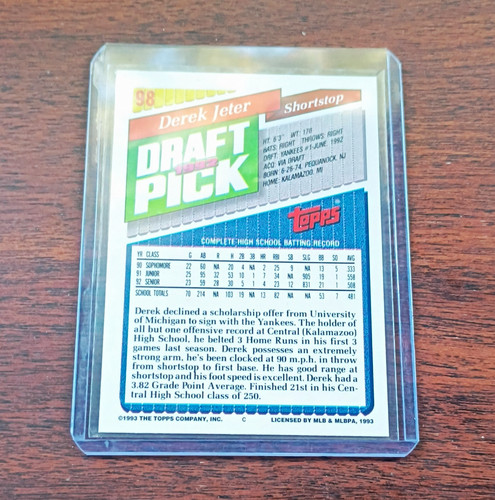 Topps 1993 Topps Derek Jeter #98 1992 Draft Pick New York Yankees Card