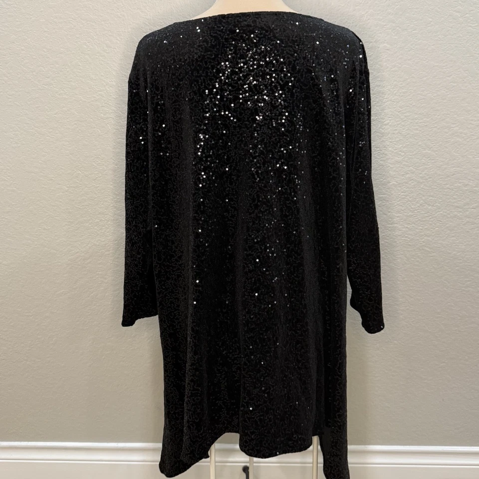 Blusa Caroline Rose Negra Lentejuelas 2X Hecha en EE. UU. Fiesta Brillante Foto 4 de 4