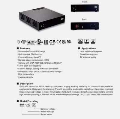 Mean Well Power Supply  ENP-360-24 24V (27.6V @13A Output) Desktop