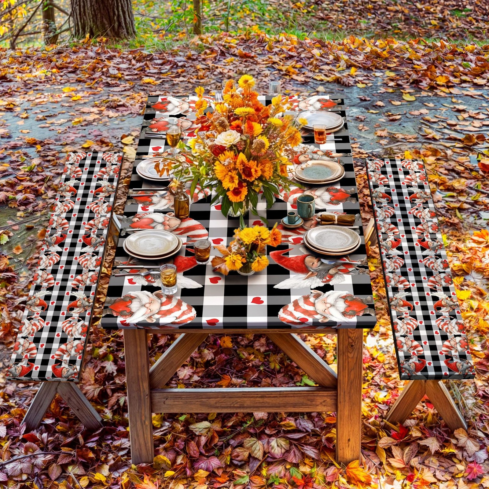 Valentine's Day Picnic Table Cover with Bench Covers, Camping Essentials, Val... thumbnail 4