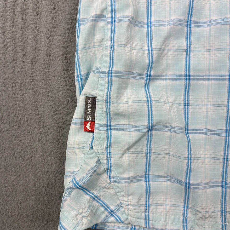 Simms Fishing Shirt Men’s Large Blue Plaid UPF Short Sleeve Beach Pockets - Image 3 of 4