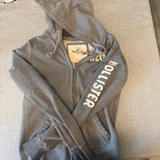 Hollister Women's Grey Full Zip Hoodie Sweatshirt Size Large