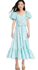 LoveShackFancy Estelle Maxi Dress Blue Floral Puff Sleeve