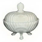 PORTIEUX VALLERYSTHAL White Opaline RIB & SCROLL Oval Footed Lidded Candy Dish