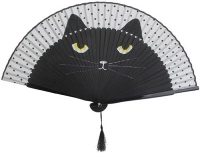 Expédié de Paris - Eventails Ete Nippon Ancien Déco Chat En Bois Artisanat Soie - Photo 1/4
