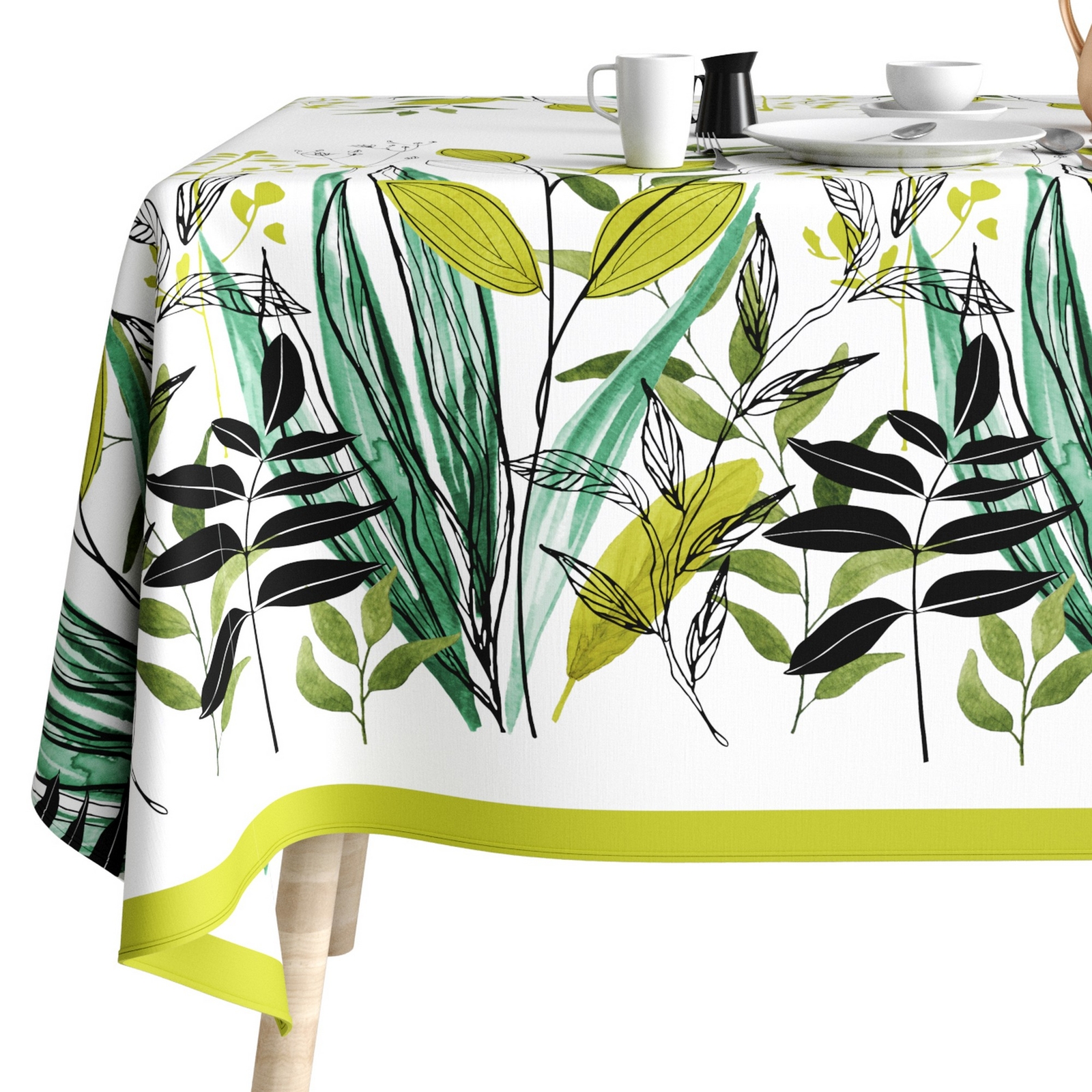 Nappe anti tache rectangulaire 140x250 cm coton Herbier vert - 4