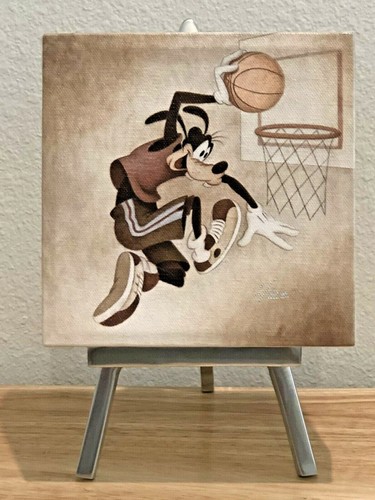MIKE KUPKA DISNEY FINE ART GOOFY "SLAM DUNK" GICLEE ON CANVAS LE 500 W/EASEL COA