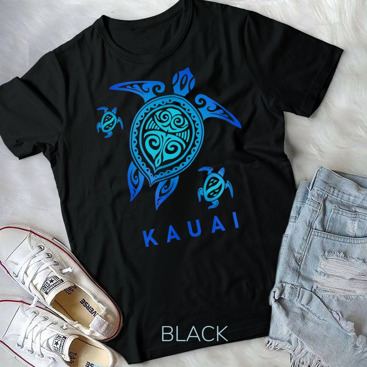 Kauai Hawaii T-Shirt Sea Blue Tribal Turtle Kauai Hawaii T-Shirt Sea Blue Tribal Turtle