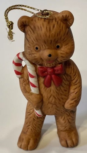 Figurine Ours En Porcelaine à Cheval - Décor De Noël 7.5cm - Vintage