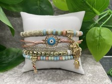 6 PC Handmade Boho Beaded Stackable 6.5" Plus Stretch Bracelet Set New B1425