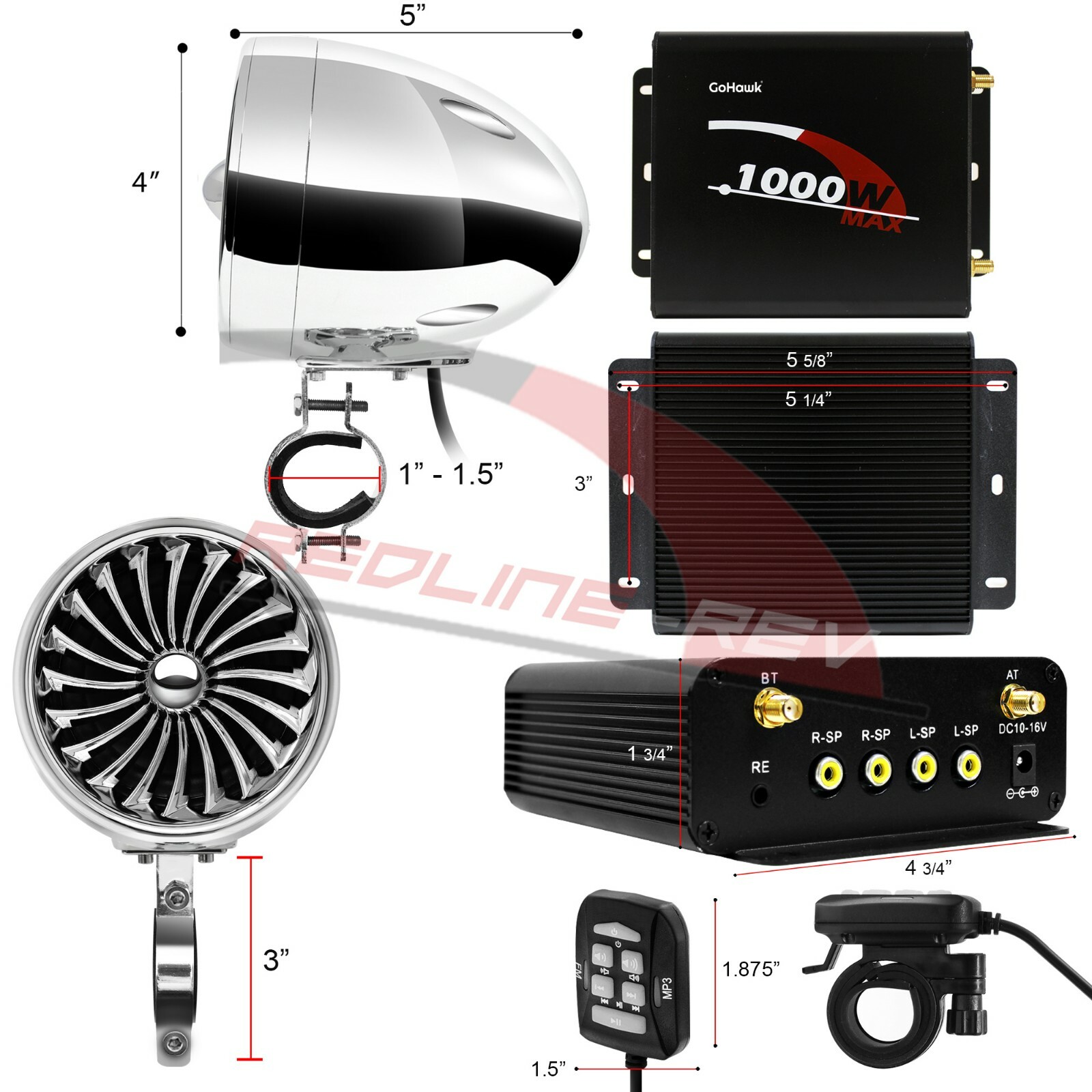 1000W Amp Waterproof Bluetooth Motorcycle Stereo 4Speaker Audio System