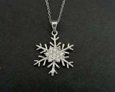 Necklace Silver Snowflake Design with Cubic Zirconia Sterling 925 Pendant Chain