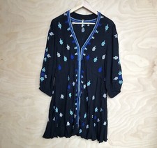 Free People Casual Embroidery Mini Dress Womens Size M Black 100% Rayon.