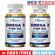 2*120pcs Omega 3 Fish Oil Capsules 1000mg,190mg EPA& 150gDHA,Brain&Heart Health