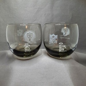 2 Vintage 1970's OAKLAND RAIDERS Gray Smoked Glass NFL Tumblers Whiskey Glasses