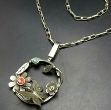 Sterling Silver BUTTERFLY FLOWER PENDANT Coiled Rope 24" Chain NECKLACE