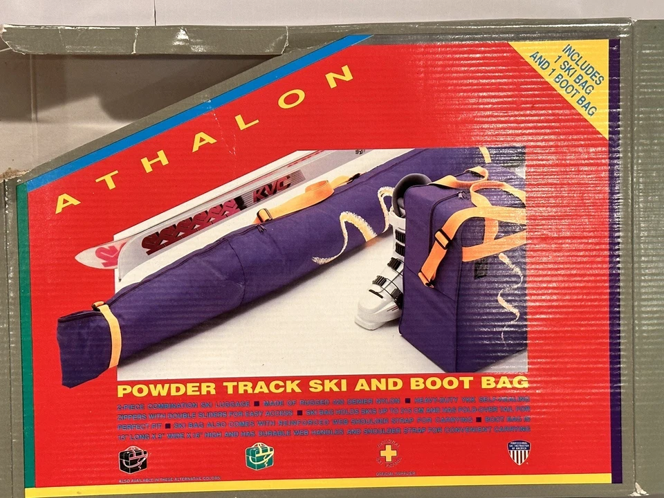 Conjunto de bolsa de esquí y botas retro Athalon vintage nuevo en caja negro rojo/rosa Foto 4 de 4