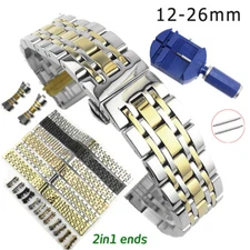 Curved Flat Ends Stainless Steel Watch Band 20mm 12mm-26mm Wrist Strap Bracelet