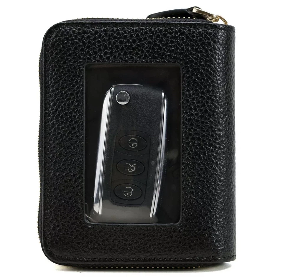 Black Mens Genuine Leather Zip Around ID Pocket Card Wallet Car Key Holder Purse - Image 2 of 4