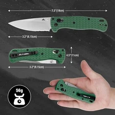 FLISSA 4.5" Folding Pocket Knife 3.2" AUS-8 Steel Blade with Axis Lock-Green