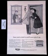 1956 Royal Typewriter Co. Standard Electric Woman kisses Man Print Ad 47112