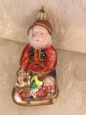 Germany ''K'' Krebs Blown Glass Santa RARE with Bag of Toys