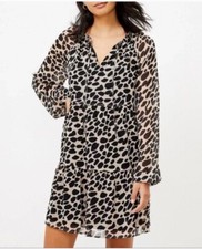 Ann Taylor Loft Cheetah Pebble Lined Baby Doll Dress Size Medium Sheer Sleeve