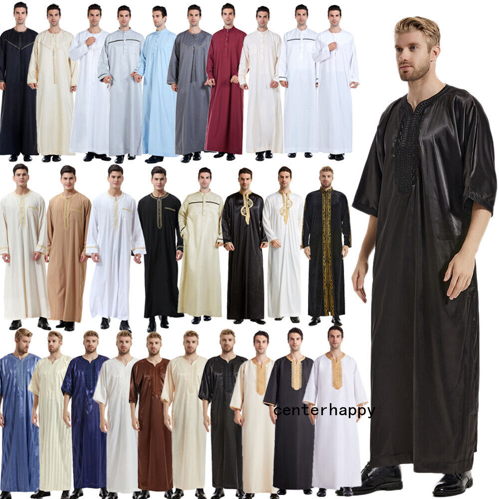 Men Dishdasha Thobe Muslim Islamic Clothes Arabic Saudi Jubba Thoub Robe Daffah image 7