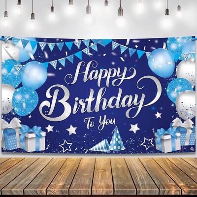 On The Wall Happy Birthday Banner Aus Recycelbarem Papier, 260 Cm, Blau - 2 Stück Für Partydeko