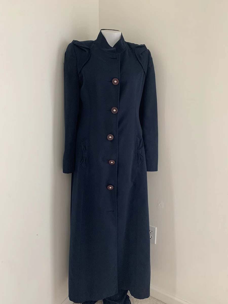 Armine Women Long Top Coat Navy Blue Medium 10 Eur Size 42 Button