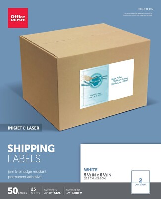 Office Depot® Brand Inkjet/Laser Shipping Labels, Rectangle, 5 1/2