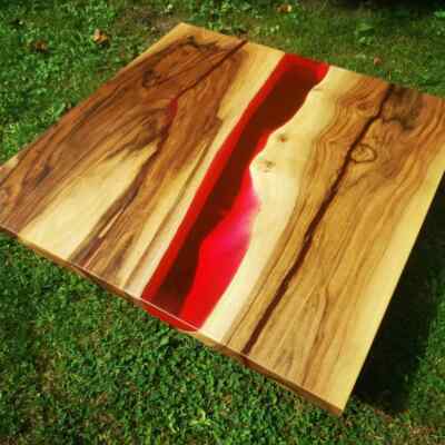 Red Epoxy River Table, Live Edge Walnut Wood Handmade, Epoxy Table Top