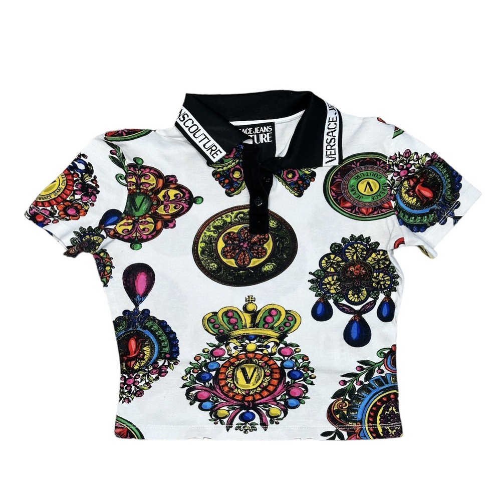 Versace Jeans Couture White Regalia Baroque Print Polo US Size 2