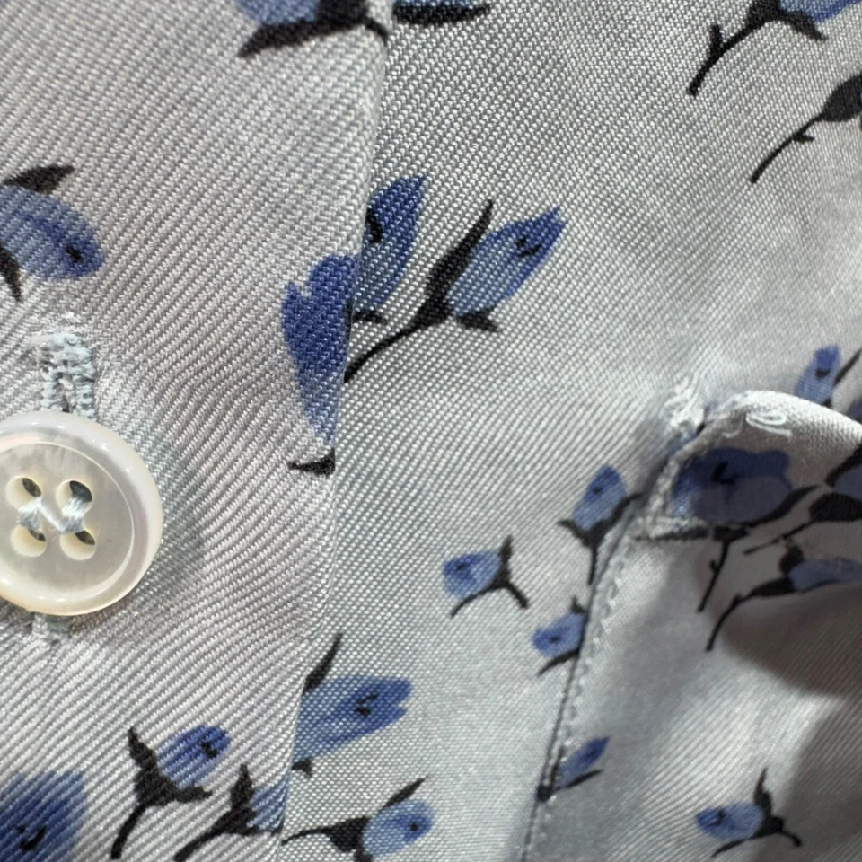 Blusa Prada Azul Floral Camisa Abotonada Seda Mujer Talla 42 Foto 2 de 4
