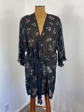 Vintage Josie Natori Women  s Intimates S Sheer Floral Robe Ruffle Feminine Asian