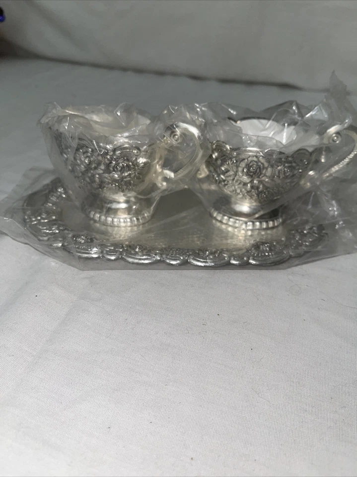 Vintage Holiday Imports Banhado a Prata Floral Açúcar, Creme e Bandeja Japão 8” - Imagem 3 de 4