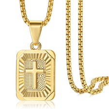 16-30 inch Gold Filled Square Christian Cross Pendant Necklace Charm Box Chain