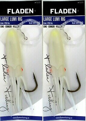 8//0 or 10//0 Large Winged Squid Lumi Fishing Rig for Ling Conger Bull Huss