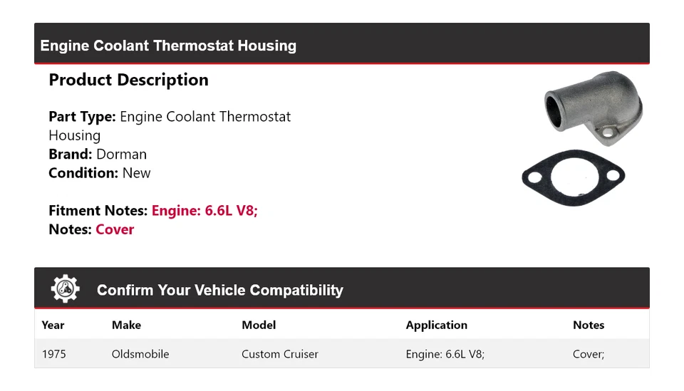 Carcaça termostato líquido refrigerante motor Dorman Oldsmobile Custom Cruiser 1975 - Imagem 2 de 4