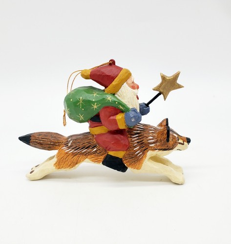 Susan M Smith Santa Riding Wolf Christmas Ornament Vintage 1995 House Of Hatten - Picture 3 of 3