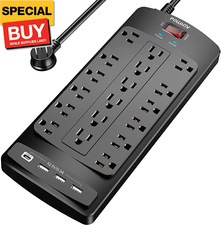 18 Outlets Surge Protector Power Strip - 6 Feet Flat Plug Heavy Duty Extension C