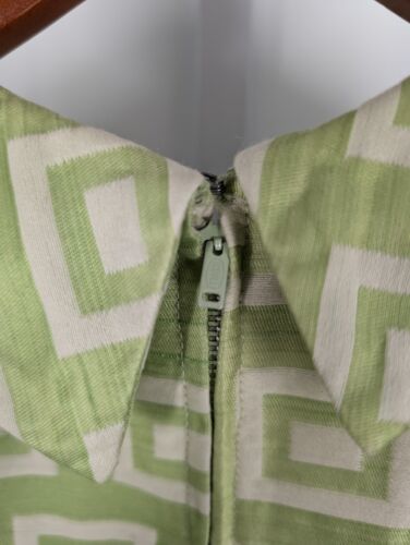 Vintage 50s 60s Handmade Silk Geometric Mod Atomic Green Handmade Dress - Picture 4 of 6