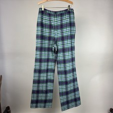Vintage 1960s Wool Plaid Size Zip Pants High Rise Wide Leg USA