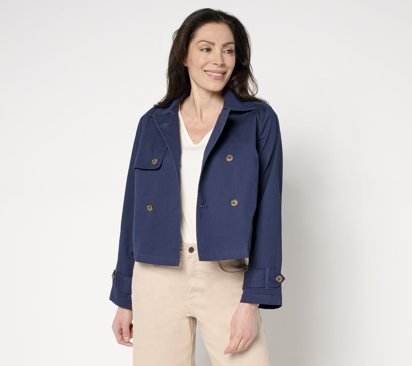 Me by Jennie Garth Women's Jacket Sz S Cooper Cropped Trench Blue A682131
