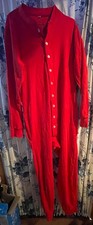 VINTAGE RED FLANNEL ONE PIECE FULL BODY PAJAMAS BUTTON OPEN BOTTOM SMALL EX COND