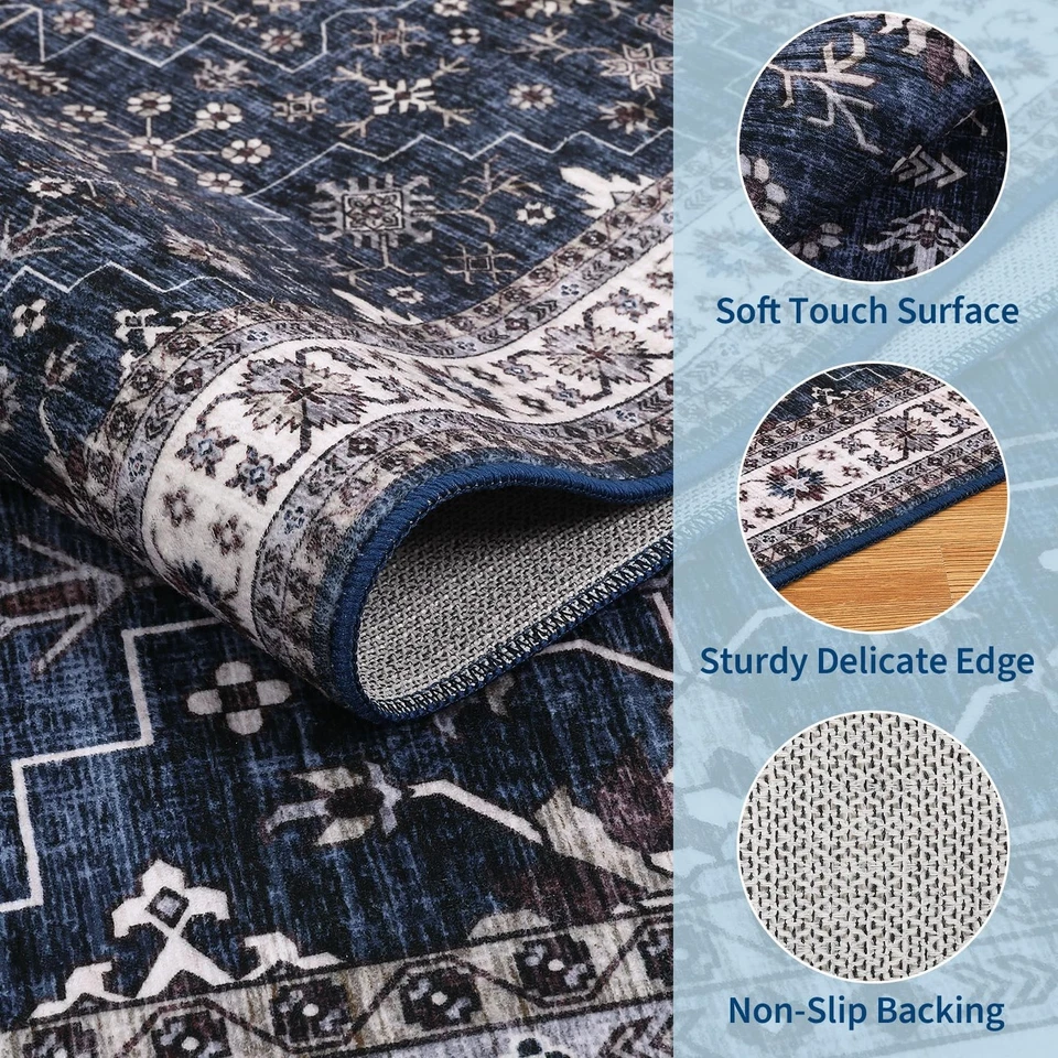Alfombras de área grande 9x12 para sala de estar, alfombra lavable tribal vintage suave no antideslizante... Foto 4 de 4