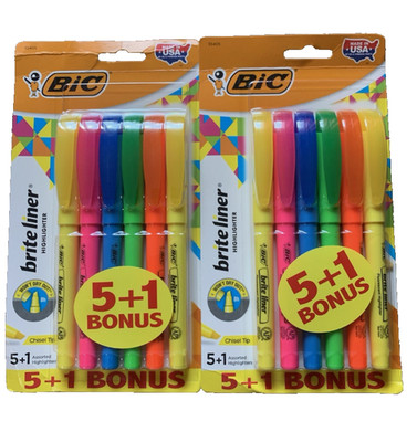 BIC Brite Liner Highlighters - 2 Packs Of 6 *Brand New FREE SHIPPING 