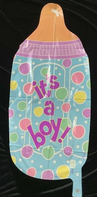 1999 Vintage 33'' x 16'' Betallic ''It's A Boy'' Baby Bottle Shape Mylar Balloon