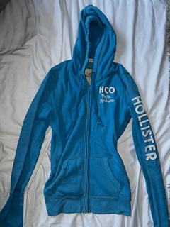 Vintage Hollister Blue Hoodie Full Zip Hooded Logo Fleece Cotton Size M Y2K