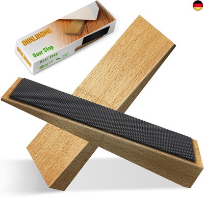 Pack of 2 Wooden Door Stops - Fixed Door Stopper Floor Non-Slip Door Stopper